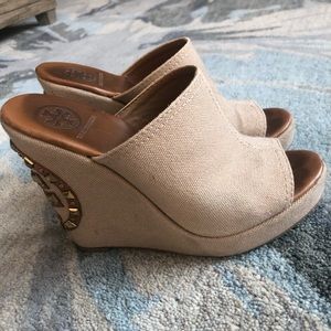 Tory Burch Meredith studded open toe Canvas Wedge